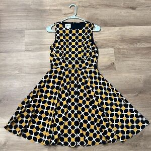 Donna Morgan Black and Yellow Geometric Midi Dress